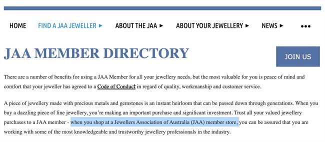 Having deleted false claims about “a current membership of around 650 outlets”; the JAA’s ‘Find a JAA Jeweller’ directory, continues to list businesses that are not jewellery stores, or stores that no longer exist.