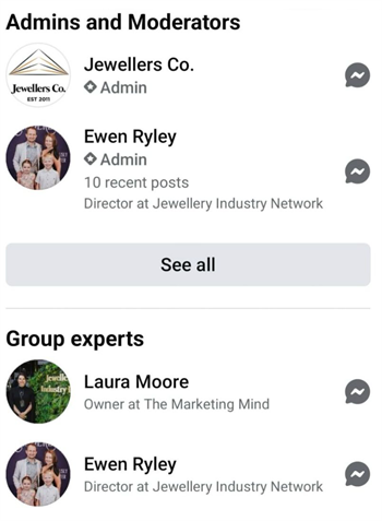 Ewen Ryley remains listed on the Jewellers Co. page as Director at Jewellery Industry Network 18 months after he quit the company. Laura Moore who is a Director at Jewellery Industry Network is listed as another business, despite her photo showing the Jewellery Industry Fair.