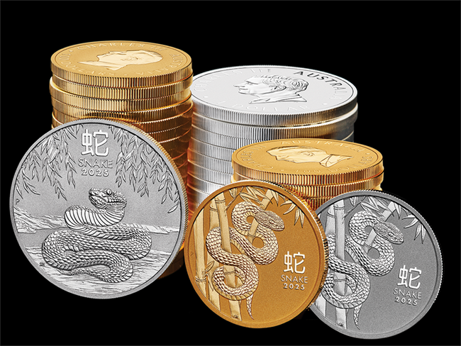 2025 Year of the Snake in gold and silver. | Source: The Perth Mint