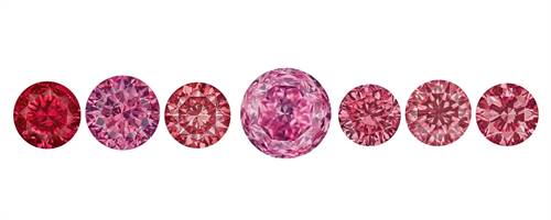 The seven ‘Old Masters’, all round brilliant cut pink and red diamonds, ranging in size from 0.60 carats to 2.63 carats.