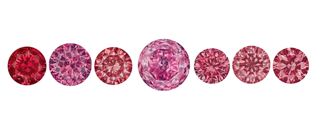 The seven ‘Old Masters’, all round brilliant cut pink and red diamonds, ranging in size from 0.60 carats to 2.63 carats.