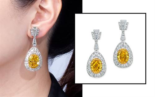 A pair of earrings featuring two fancy colour yellow diamonds commanded an impressive return at Christie’s most recent auction in Hong Kong. | Source: Rapaport