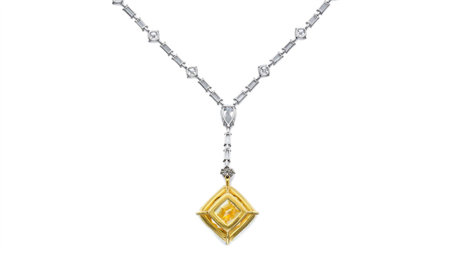 A necklace featuring a 69-carat fancy vivid yellow diamond will appear at auction in December.