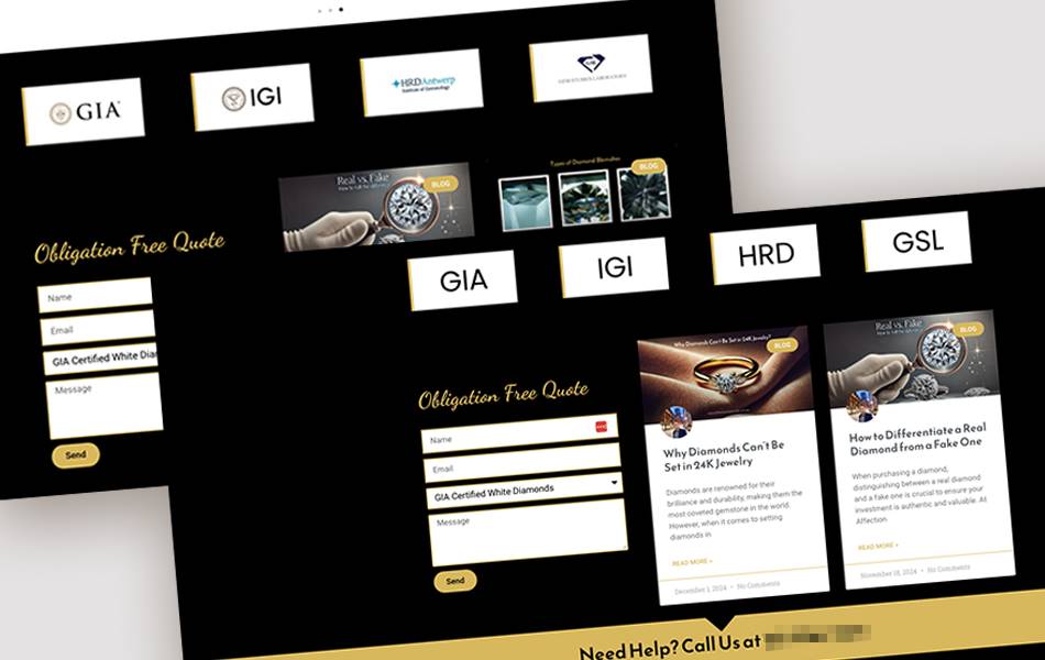 The Affection Diamonds website originally displayed the GIA logo without approval. Following enquires by Jeweller, four logos were stripped from the supplier’s website and replaced by plain-text acronyms of four diamond grading laboratories.