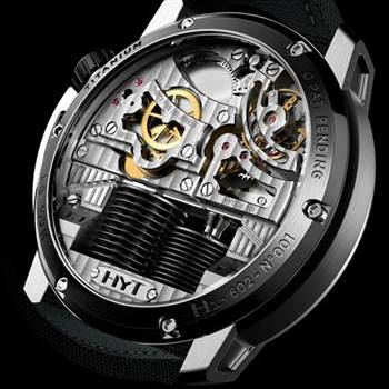 Back view of the H1 Hydro Mechanical Watch that shows the inner workings.