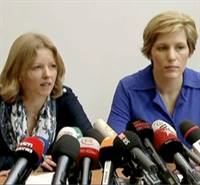 Spokeswomen for the prosecutor Anja Bijnens and Ine Van Wijmersch talk to the press.