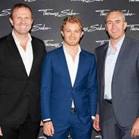 (L to R): Phil Edwards, Duraflex director; Nico Rosberg; Mark Beretta, sports presenter