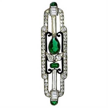 Cartier platinum, diamond and emerald brooch