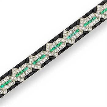 Van Cleef & Arpels black onyx, diamond and emerald bracelet, 1925