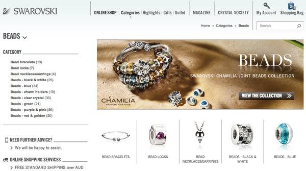 Swarovski showcases Chamilia jewellery on its e-commerce site