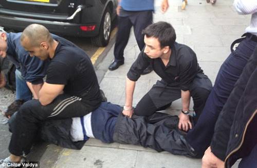 Two suspects were stopped by members of the public after falling off their getaway vehicles. Image source: Daily Mail