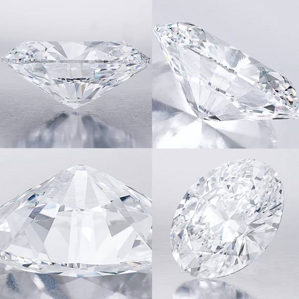 The unmounted oval brilliant-cut diamond, weighing 118.28 carats, is shown in different angles