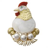 Cartier replica of the chicken brooch, which featured a blister pearl and three cultured pearls from 1957