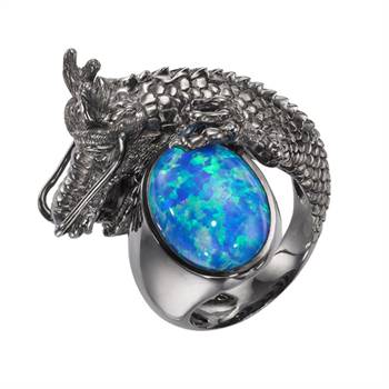 Dragon ring with central opal