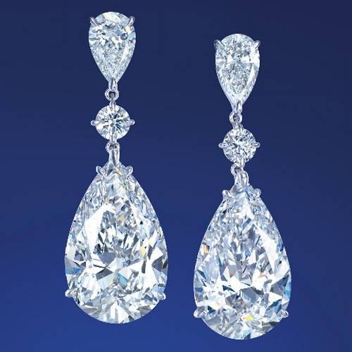 A set of pear-shaped diamond earrings sold for $10.4 million