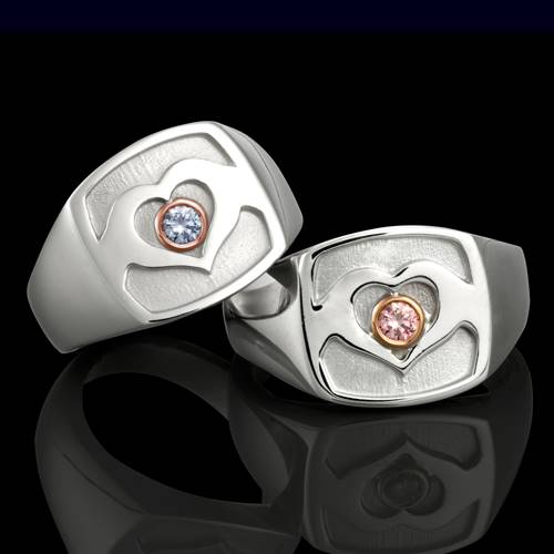 A limited edition Australian Marriage Equality ring collection features Argyle blue or pink diamonds