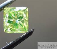 A greenish-yellow diamond benefiting from very strong fluorescence