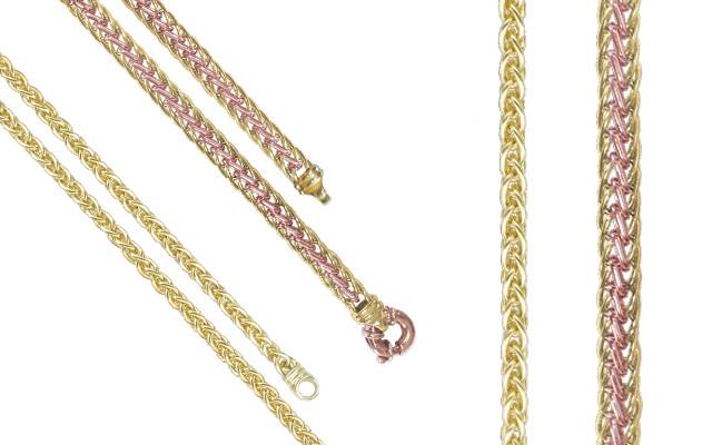 Goldcrest Wholesalers' yellow and rose gold chains