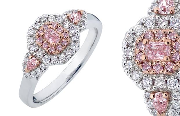 Pink Kimberley's radiant-cut diamond ring