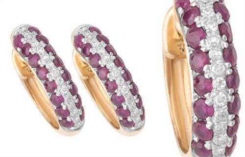 Protea Diamonds' diamond and ruby huggie earrings