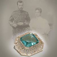 Diamond and aquamarine brooch by Carl Fabergé; a gift from Tsar Nicholas II to Princess Alix of Hesse on the occasion of their engagement