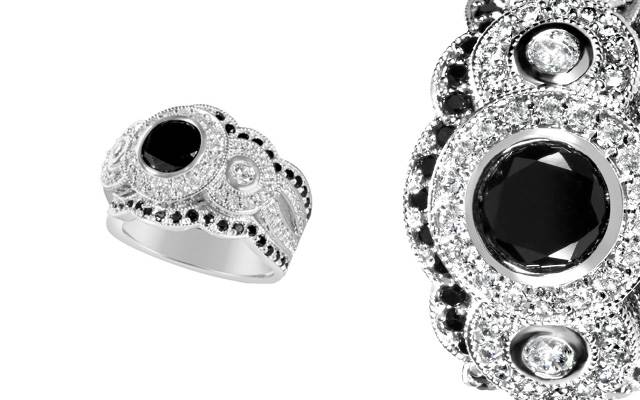 Monaco Court's white and black diamond ring