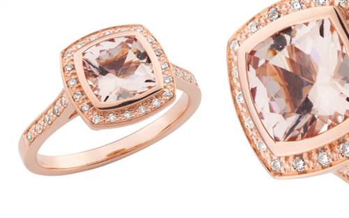 Mark McAskill Jewellery's cushion cut morganite and diamond rose gold ring