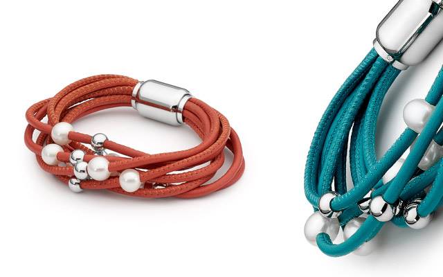 Ikecho Pearl Company's leather and stainless steel bracelets